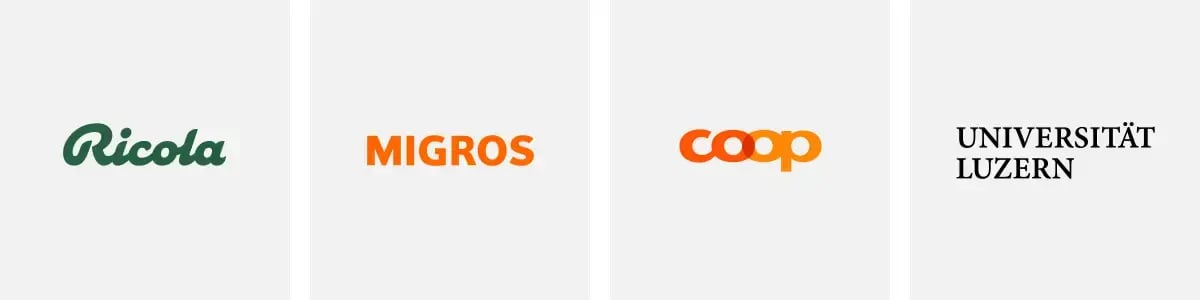 Wortmarken von Ricola, Migros, Coop und Universität Luzern